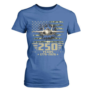 250 Years Anniversary T Shirt For Women Patriotic Jet Fighter US Flag Camo