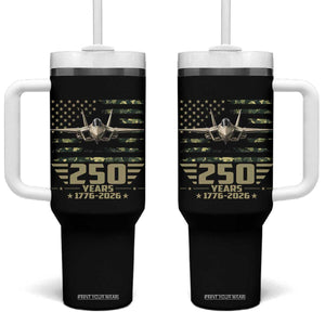 250 Years Anniversary Tumbler With Handle Patriotic Jet Fighter US Flag Camo