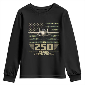 250 Years Anniversary Youth Sweatshirt Patriotic Jet Fighter US Flag Camo