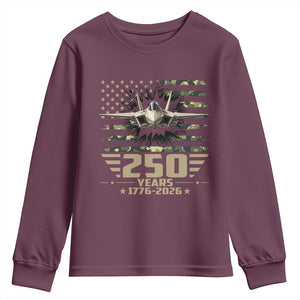 250 Years Anniversary Youth Sweatshirt Patriotic Jet Fighter US Flag Camo
