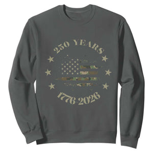 250 Years Anniversary Sweatshirt Camo American Flag Independence Day TS14 Dark Heather Print Your Wear