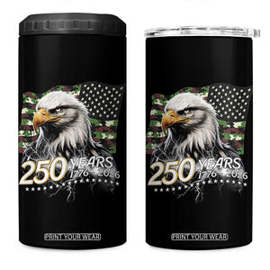 250 Years America Anniversary 4 in 1 Can Cooler Tumbler Patriotic Bald Eagle Military Tactical American Flag Camo