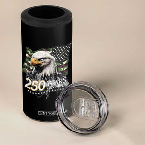 250 Years America Anniversary 4 in 1 Can Cooler Tumbler Patriotic Bald Eagle Military Tactical American Flag Camo