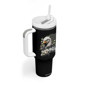 250 Years America Anniversary Tumbler With Handle Patriotic Bald Eagle Military Tactical American Flag Camo