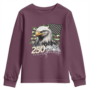 250 Years America Anniversary Youth Sweatshirt Patriotic Bald Eagle Military Tactical American Flag Camo