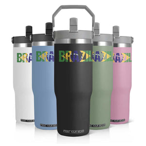 Brazil Brasil Flag Flip Straw Tumbler Vintage Distressed Brazil