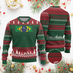 Brazil Brasil Flag Ugly Christmas Sweater Vintage Distressed Brazil