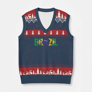 Brazil Brasil Flag V-Neck Knit Sweater Vest Vintage Distressed Brazil