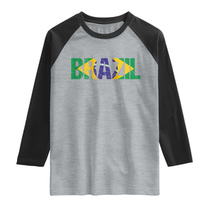 Brazil Brasil Flag Raglan Shirt Vintage Distressed Brazil