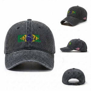 Brazil Brasil Flag Washed Cotton Baseball Cap Vintage Distressed Brazil