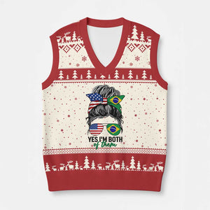 Half American And Brazilian America Brazil Brasil Flag Girl V-Neck Knit Sweater Vest Yes I'm Both of Them