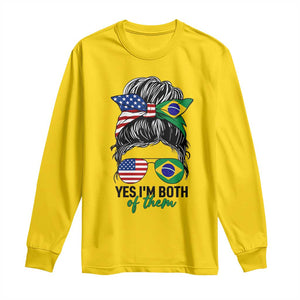 Half American And Brazilian America Brazil Brasil Flag Girl Long Sleeve Shirt Yes I'm Both of Them