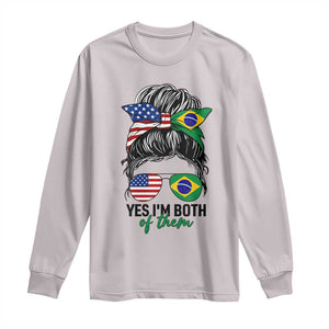 Half American And Brazilian America Brazil Brasil Flag Girl Long Sleeve Shirt Yes I'm Both of Them