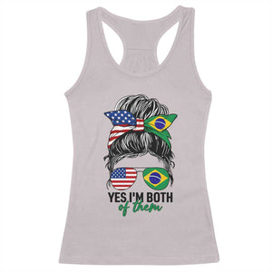 Half American And Brazilian America Brazil Brasil Flag Girl Racerback Tank Top Yes I'm Both of Them