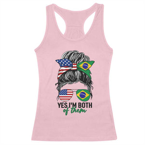 Half American And Brazilian America Brazil Brasil Flag Girl Racerback Tank Top Yes I'm Both of Them
