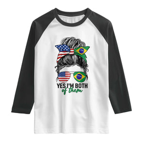 Half American And Brazilian America Brazil Brasil Flag Girl Raglan Shirt Yes I'm Both of Them