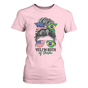 Half American And Brazilian America Brazil Brasil Flag Girl T Shirt For Women Yes I'm Both of Them