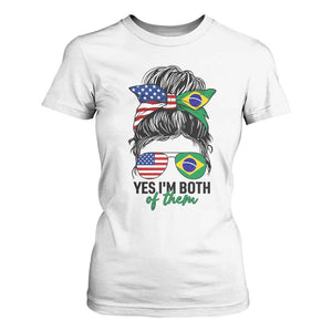 Half American And Brazilian America Brazil Brasil Flag Girl T Shirt For Women Yes I'm Both of Them