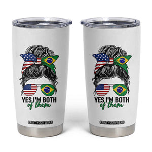 Half American And Brazilian America Brazil Brasil Flag Girl Tumbler Cup Yes I'm Both of Them