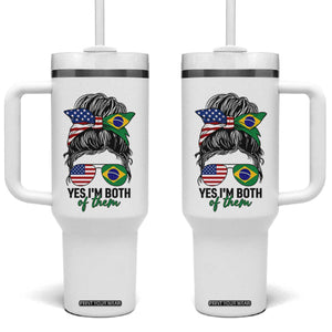 Half American And Brazilian America Brazil Brasil Flag Girl Tumbler With Handle Yes I'm Both of Them