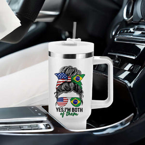 Half American And Brazilian America Brazil Brasil Flag Girl Tumbler With Handle Yes I'm Both of Them