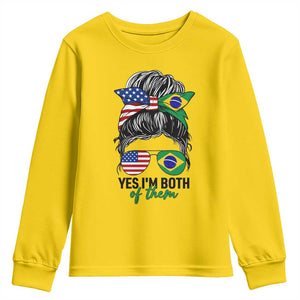 Half American And Brazilian America Brazil Brasil Flag Girl Youth Sweatshirt Yes I'm Both of Them