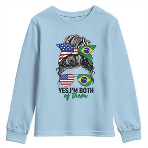 Half American And Brazilian America Brazil Brasil Flag Girl Youth Sweatshirt Yes I'm Both of Them