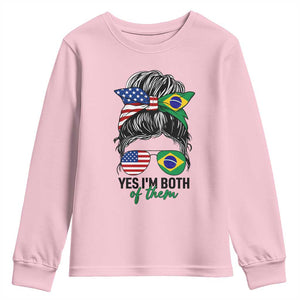 Half American And Brazilian America Brazil Brasil Flag Girl Youth Sweatshirt Yes I'm Both of Them