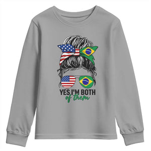 Half American And Brazilian America Brazil Brasil Flag Girl Youth Sweatshirt Yes I'm Both of Them