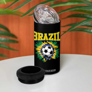 Brazil Soccer Fan 4 in 1 Can Cooler Tumbler Brazilian Football Game Day Fan