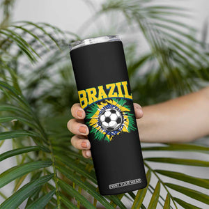 Brazil Soccer Fan Skinny Tumbler Brazilian Football Game Day Fan