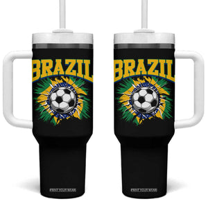 Brazil Soccer Fan Tumbler With Handle Brazilian Football Game Day Fan