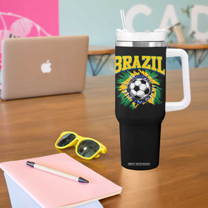 Brazil Soccer Fan Tumbler With Handle Brazilian Football Game Day Fan