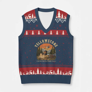 Yellowstone Do Not Pet The Fluffy Cows V-Neck Knit Sweater Vest Funny Bison Meme Wildlife Lover Gift