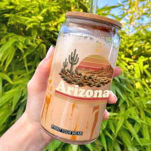 Arizona Desert Sunset Saguaro Cactus Mountains Nature Lover Glass Can