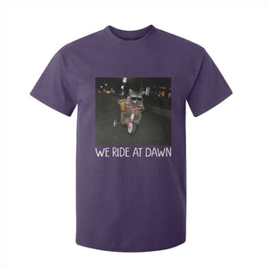 We Ride at Dawn T Shirt For Kid Funny Racoon Riding Tricycle Chaotic Meme