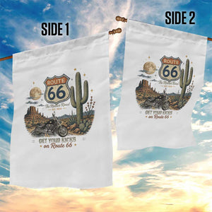 Highway 66 Get Your Kicks Centennial Road Trip Garden Flag Vintage 1976 American Cruiser Motorcycle Lover 100th Anniversary Gift