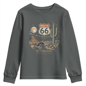 Highway 66 Get Your Kicks Centennial Road Trip Youth Sweatshirt Vintage 1976 American Cruiser Motorcycle Lover 100th Anniversary Gift