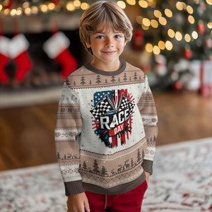 Checkered Flag Racing Ugly Christmas Sweater Race Day Team Lover TS14 Mocha Mousse Print Your Wear