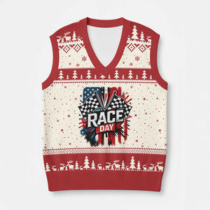 Checkered Flag Racing V-Neck Knit Sweater Vest Race Day Team Lover TS14 Beige Red Print Your Wear
