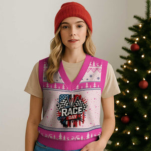 Checkered Flag Racing V-Neck Knit Sweater Vest Race Day Team Lover TS14 Hot Pink Print Your Wear