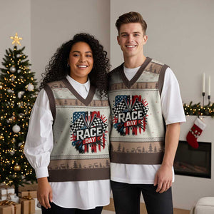 Checkered Flag Racing V-Neck Knit Sweater Vest Race Day Team Lover TS14 Mocha Mousse Print Your Wear