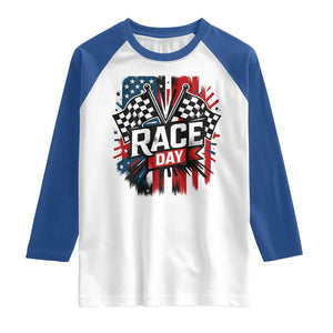 Checkered Flag Racing Raglan Shirt Race Day Team Lover TS14 White Royal Print Your Wear
