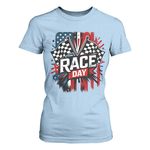 Checkered Flag Racing T Shirt For Women Race Day Team Lover TS14 Light Blue Print Your Wear