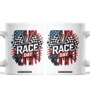 Checkered Flag Racing Coffee Mug Race Day Team Lover TS14 White Print Your Wear