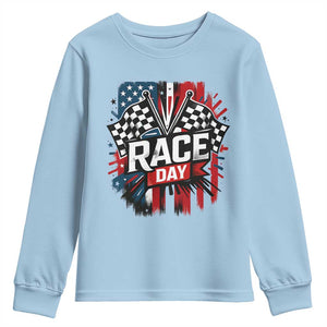Checkered Flag Racing Youth Sweatshirt Race Day Team Lover TS14 Light Blue Print Your Wear
