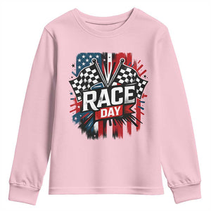 Checkered Flag Racing Youth Sweatshirt Race Day Team Lover TS14 Light Pink Print Your Wear