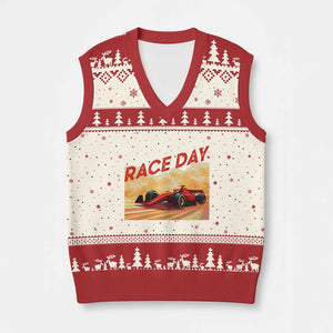 Vintage Racing Formula Car V-Neck Knit Sweater Vest TS14 Beige Red Print Your Wear