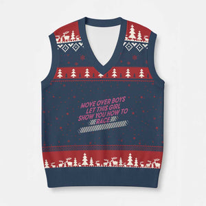Racing Girl V-Neck Knit Sweater Vest Move Over Boys Funny Quote TS14 Navy Red Print Your Wear