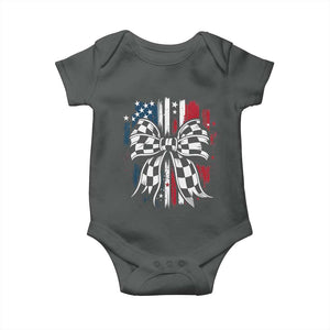 Patriotic Coquette Bow Checkered Flag Race Car Racing Baby Onesie TS14 Dark Heather Print Your Wear